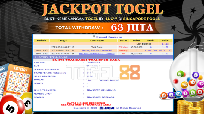 Bukti jackpot Togel88 #407